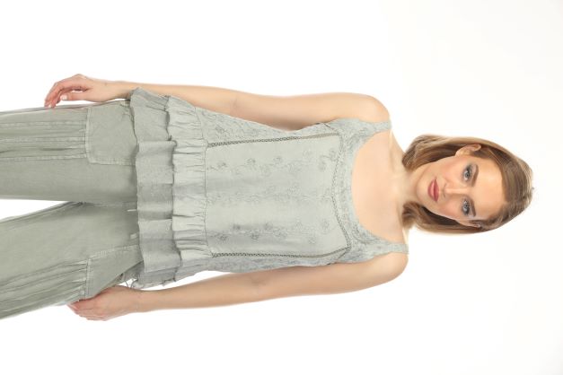 Sandwash Embroidered Tank - Sage